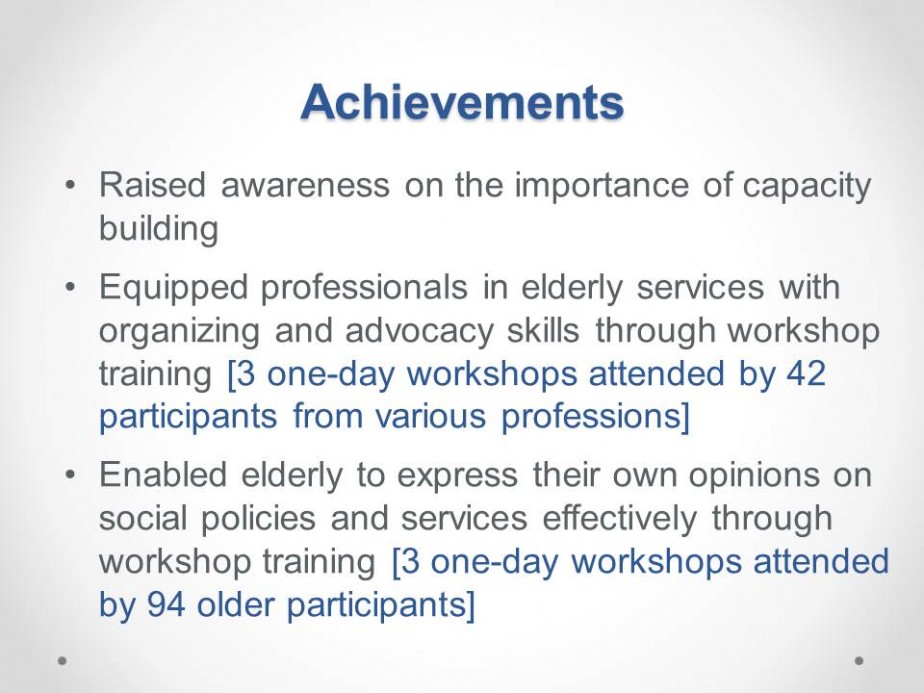 Capacity Building for Elderly Rights Advocacy Groups, Elderly Service Workers and Community Organisers