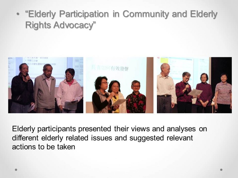 Capacity Building for Elderly Rights Advocacy Groups, Elderly Service Workers and Community Organisers