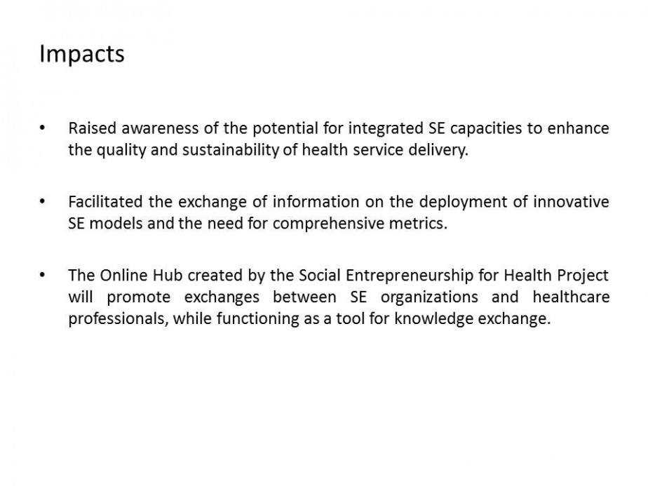 Social Entrepreneurship for Health: Enhancing Networks and Building Capacities